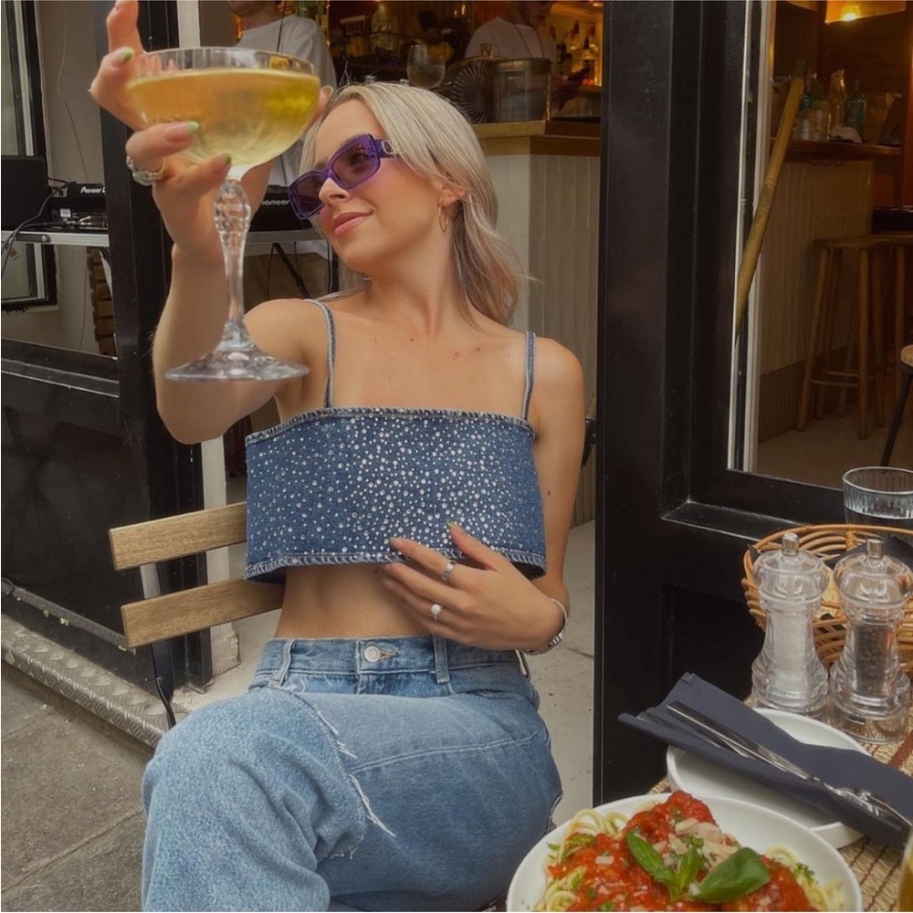 ZARA Rhinestone denim crop top 0653/273 - Picture 13 of 16